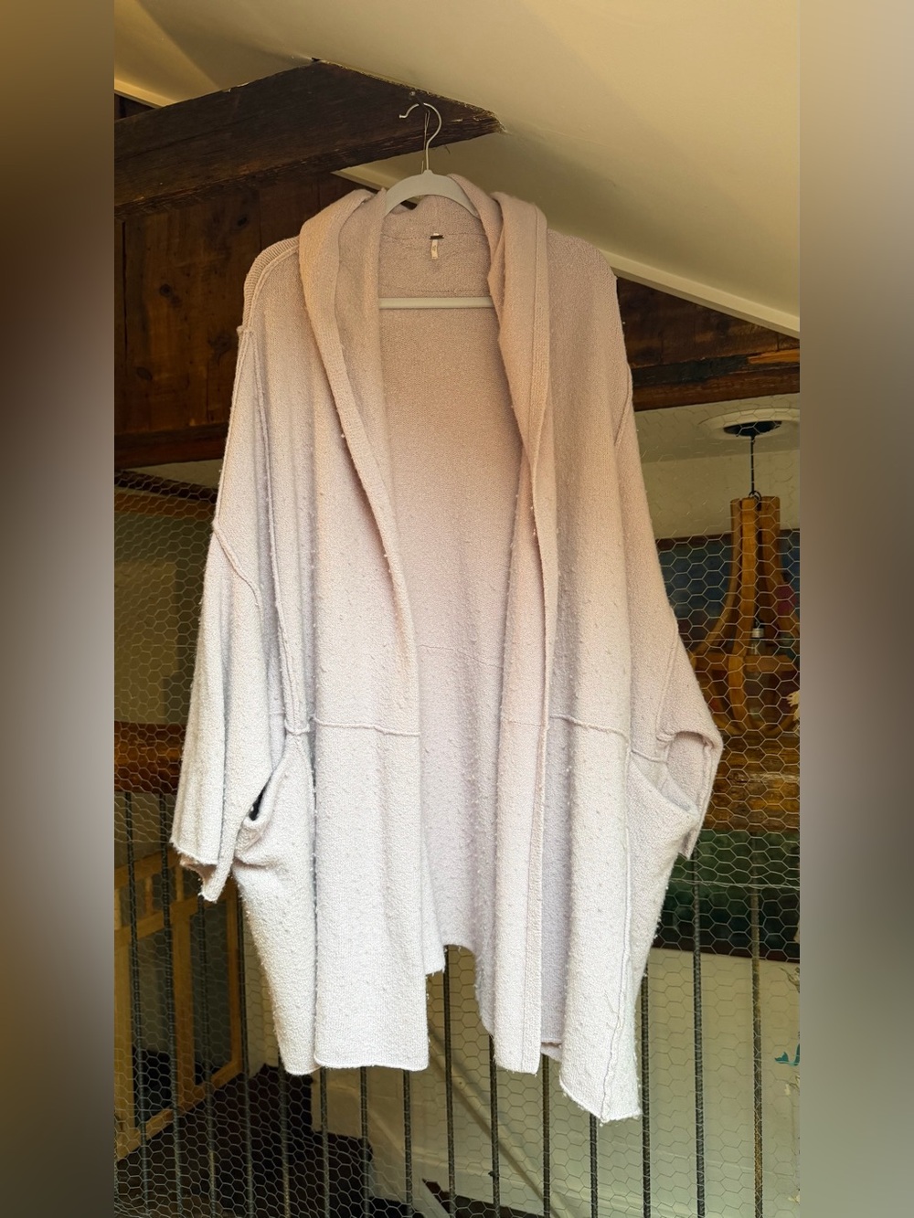Free People Oversized Hooded Open-Front Cardigan Poncho in Light Pink